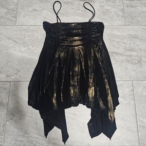 2000s MKM Designs Asymmetrical Fairy Grunge Black And Gold Top